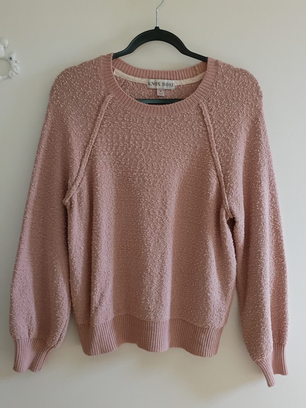 Knox Rose Women's Dusty Pink Textured Crewneck Sweater M